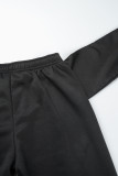 Zwarte casual effen patchwork normale taille conventionele effen kleur broek