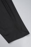 Schwarze, lässige, solide Patchwork-Oberbekleidung mit Knöpfen und V-Ausschnitt