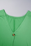 Green Casual Solid Patchwork Buttons V Neck Outerwear