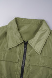 Армейская зеленая уличная однотонная верхняя одежда с отложным воротником на молнии и карманами в стиле пэчворк