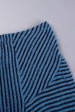 Blauw straatgestreept patchwork-broekje met normale middentaille en patchwork