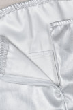 Серебряные сексуальные однотонные лоскутные платья без бретелек