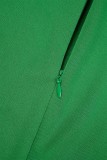 Grüner, eleganter, solider Patchwork-Jumpsuit mit Kordelzug und O-Ausschnitt in Übergröße