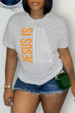 T-shirt con scollo O lettera patchwork stampa street casual rosse