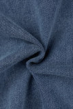 Deep Blue Casual Solid Patchwork High Waist Regular Split Cargo Denim Maxi Skirts