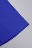 Vestido de terno azul royal casual sólido rasgado bandagem patchwork com decote em V