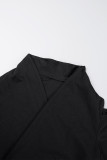 Черный повседневный однотонный рваный бандажный костюм в стиле пэчворк с V-образным вырезом, платья, платья
