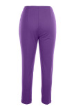Фиолетовые повседневные однотонные лоскутные узкие обычные однотонные брюки с высокой талией