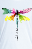 Camisetas con cuello en O de patchwork con estampado de mariposa de calle blanco