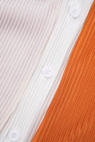 Bianco Arancione Casual Color Block Patchwork Fibbia Colletto con risvolto Manica lunga Due pezzi