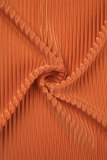 Wit Oranje Casual kleurenblok Patchwork Gesp Kraag met lange mouwen, twee stukken