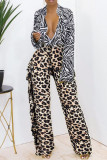 Stampa leopardata Street Leopard Camouflage Print Nappa Patchwork Pantaloni dritti a vita alta dritti con stampa completa