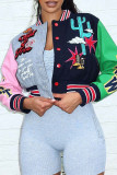Верхняя одежда с цветным уличным принтом и пряжкой в ​​стиле пэчворк с круглым вырезом