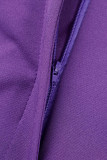 Фиолетовые повседневные однотонные лоскутные узкие обычные однотонные брюки с высокой талией