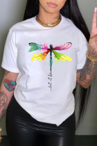 White Street Butterfly Print Patchwork O-hals T-shirts