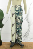Pantalones de patchwork convencionales de cintura alta regular con estampado de camuflaje casual verde