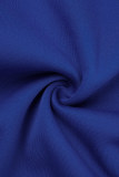 Ropa de abrigo casual con cuello en O y hebilla de patchwork con letras azul