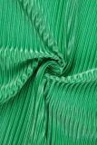 Verde Casual Blocco di colore Patchwork Fibbia Colletto con risvolto Manica lunga Due pezzi
