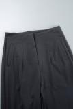Zwarte casual effen patchwork skinny conventionele effen broek met hoge taille