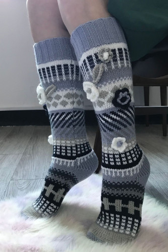 Graue Patchwork-Socke mit lässigem Print