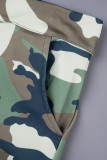 Grön Casual Camouflage Print Patchwork Vanlig hög midja Konventionella Patchwork-byxor