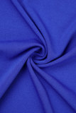Королевский синий повседневный однотонный рваный бандажный костюм в стиле пэчворк с V-образным вырезом, платья, платья