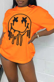 Oranje Street Print Patchwork T-shirts met O-hals