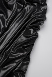 Robes fourreau à col Mandarin à ouverture haute en patchwork solide noir élégant