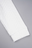 Robes décontractées blanches à manches longues et col à fermeture éclair en patchwork uni
