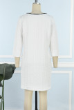 クリームホワイトカジュアルソリッドパッチワークジッパーカラー長袖ドレス