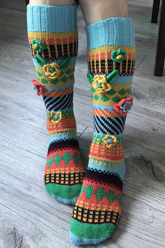 Blaue Patchwork-Socke mit lässigem Print