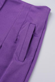 Pantalones de color sólido convencionales de cintura alta ajustados de parches lisos casuales morados