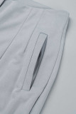 Abrikoos Casual effen patchwork skinny conventionele effen broek met hoge taille