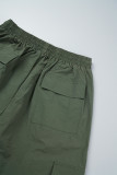 Exército verde rua sólido retalhos draw string bolso em linha reta cintura baixa reta cor sólida bottoms