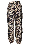 Camuflaje Calle Leopardo Estampado de camuflaje Borla Patchwork Recto Cintura alta Pantalones rectos con estampado completo