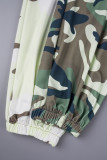Pantaloni patchwork convenzionali a vita alta regolari con stampa mimetica casual verde