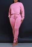 Pink Casual Solid Patchwork O-Ausschnitt Plus Size Two Pieces