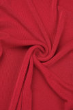 Vermelho sexy casual sólido oco com fenda o pescoço vestidos de manga comprida