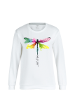 Witte casual vlinderprint patchwork O-hals tops