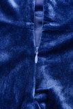 Bleu Sexy Formelle Patchwork Paillettes Dos Nu Fente Bretelles Robe De Soirée Robes