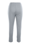 Pantalon décontracté couleur unie abricot, slim, taille haute, conventionnel, couleur unie