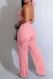 Pink Sexy Casual Solid Backless Halter Skinny Jumpsuits
