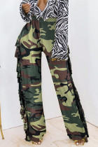 Camuflagem rua leopardo camuflagem impressão borla retalhos em linha reta cintura alta reta completa impressão bottoms