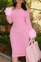 Pink Street Vestido largo con hombros descubiertos y patchwork liso Vestidos