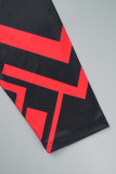 Red Casual Print Patchwork Fivela Turndown Collar Plus Size Duas Peças