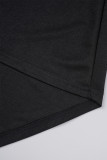 ブラック セクシー ソリッド パッチワーク アップリケ パール ジッパー スパゲッティ ストラップ トレーリング ドレス