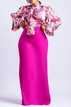 Cerniera patchwork con fascia stampata elegante rosa mezzo dolcevita dritto taglie forti due pezzi