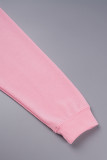Розовый повседневный однотонный пэчворк с карманом на веревке и круглым вырезом с длинными рукавами, две части