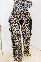 Leopardo estampa rua leopardo camuflagem estampa borla patchwork reto cintura alta reta estampa completa