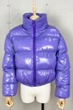 Purple Sexy Solid Patchwork Zipper O Neck Outerwear